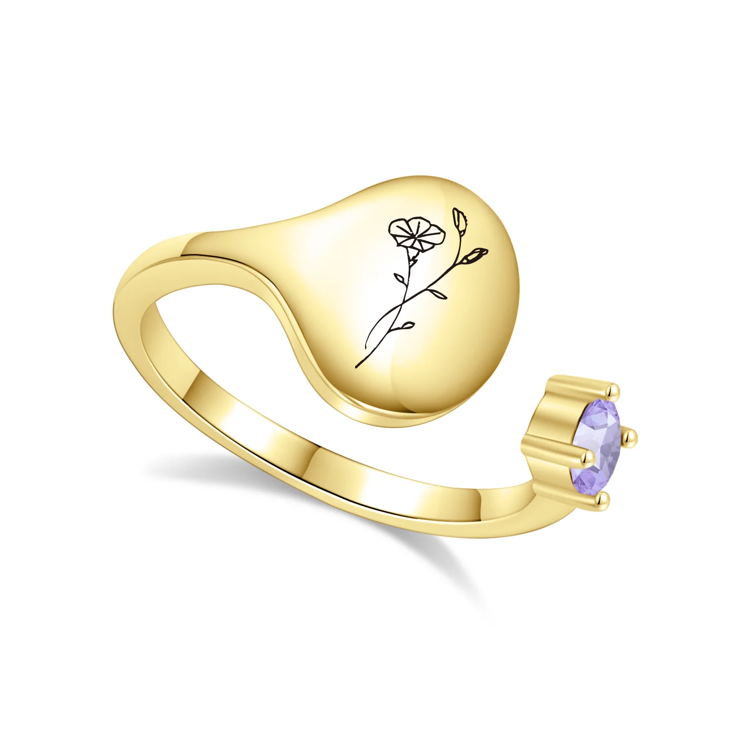 Birth Month Flower and Birthstone Ring - Image 2
