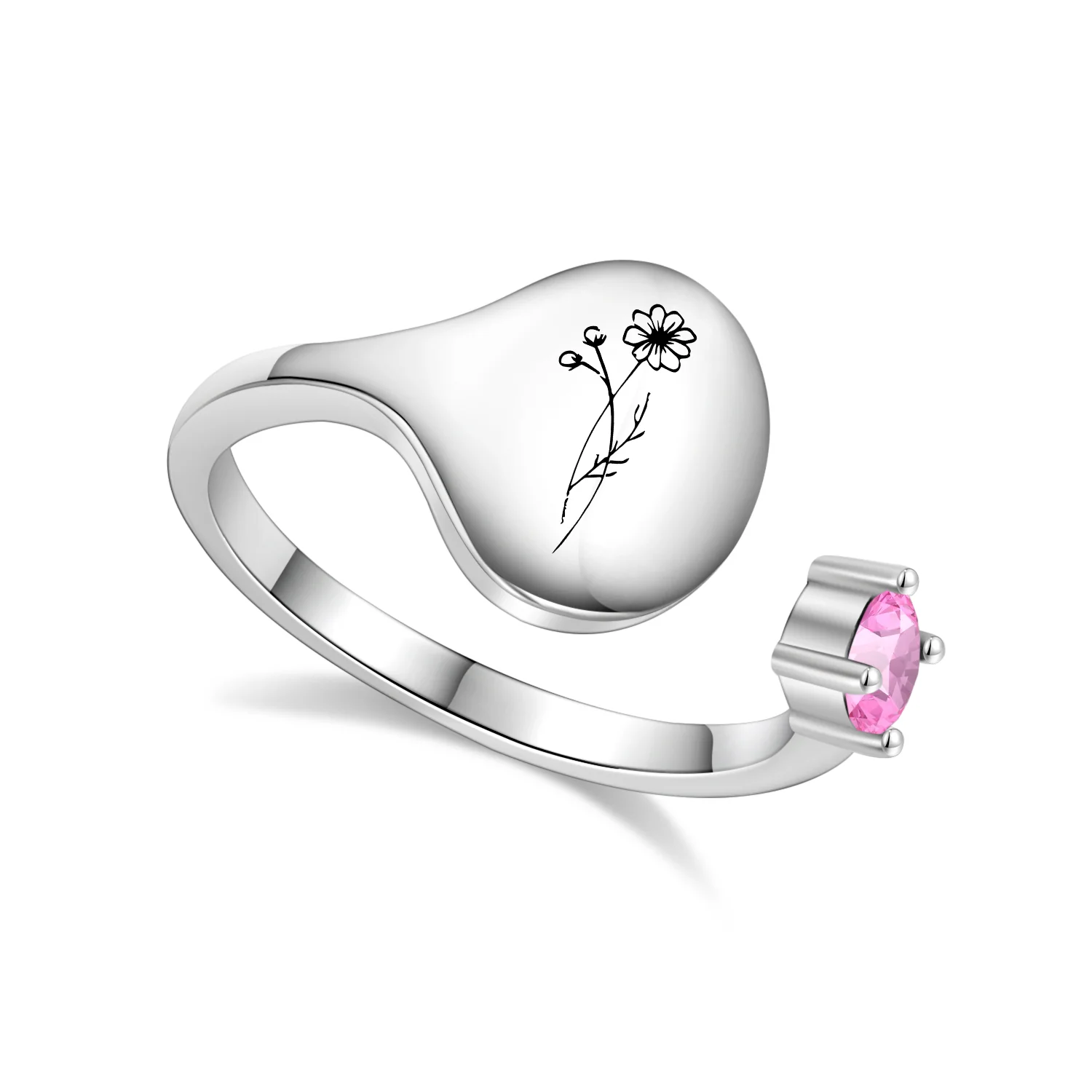 Birth Month Flower and Birthstone Ring - Image 23