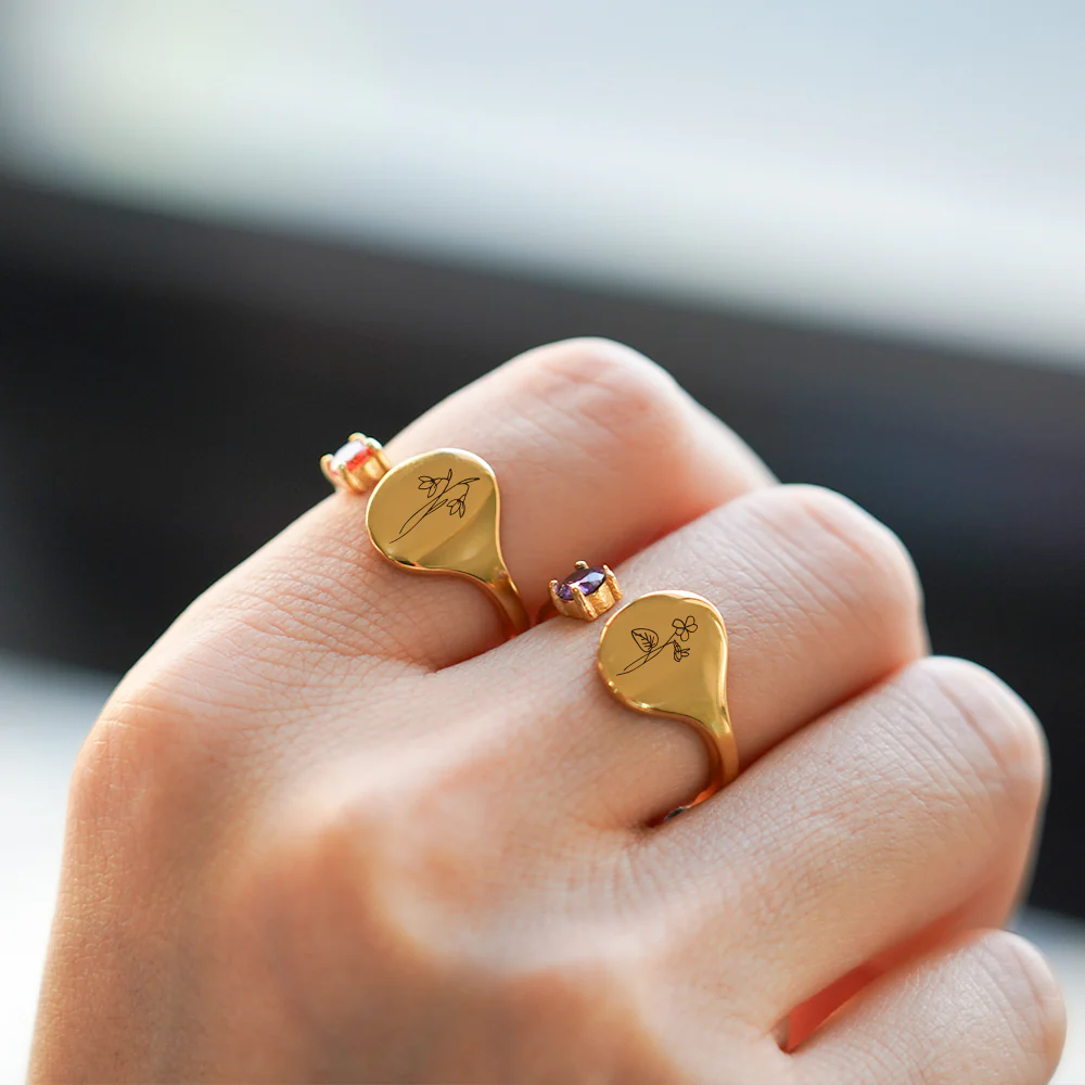 Birth Month Flower and Birthstone Ring - Image 3