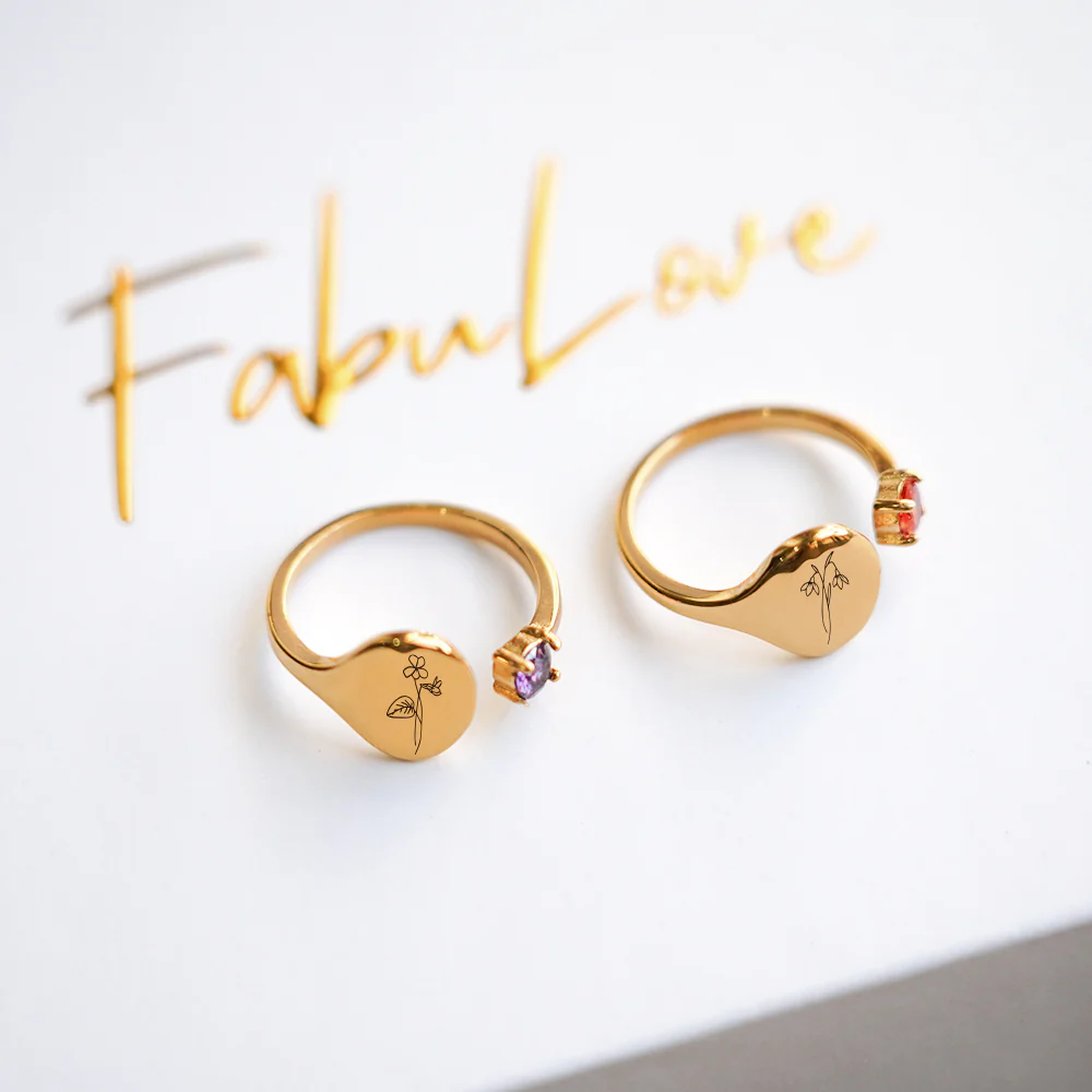 Birth Month Flower and Birthstone Ring - Image 4