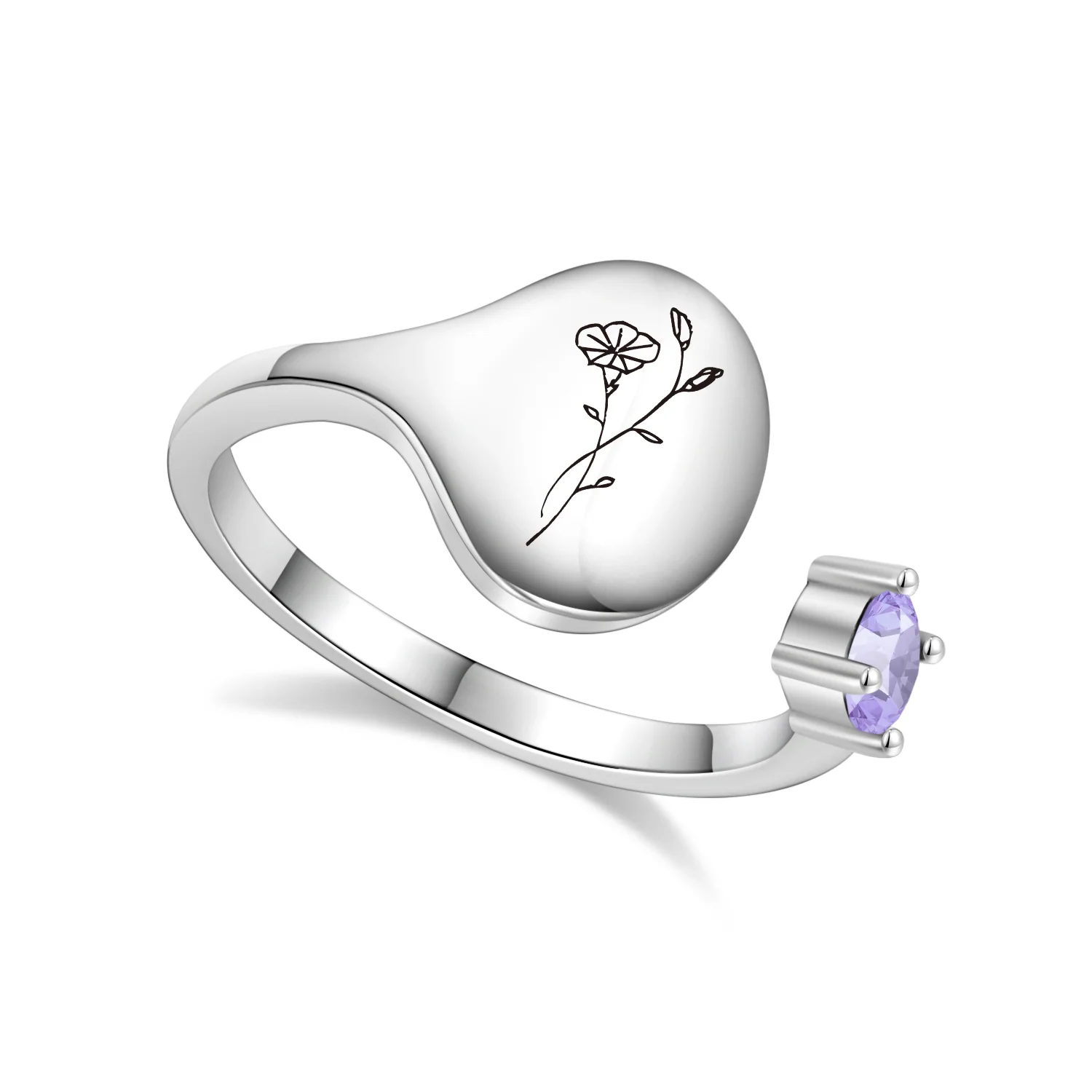 Birth Month Flower and Birthstone Ring - Image 5