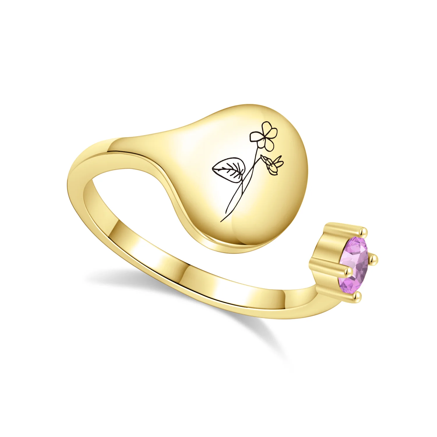 Birth Month Flower and Birthstone Ring - Image 6