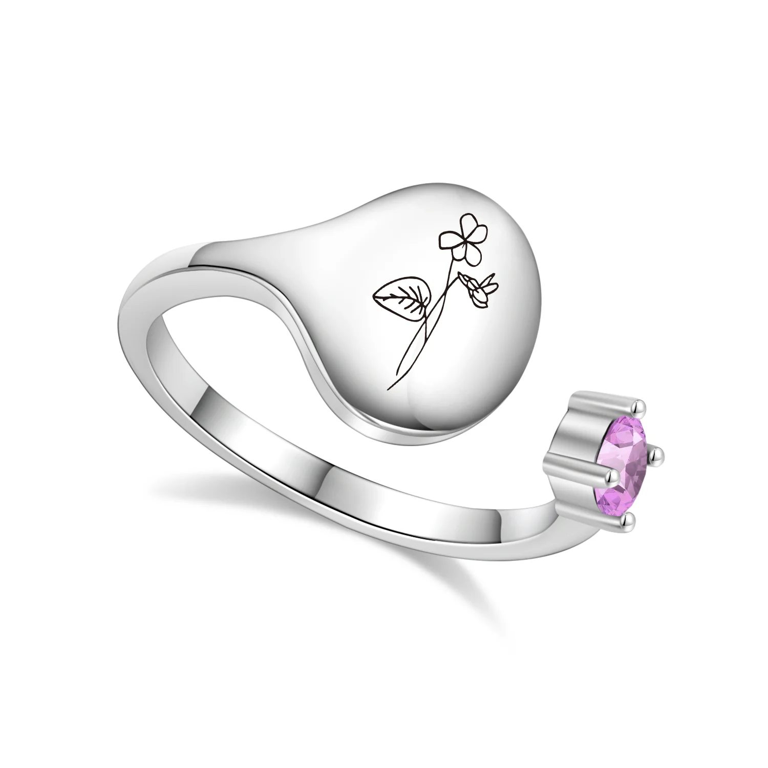 Birth Month Flower and Birthstone Ring - Image 7