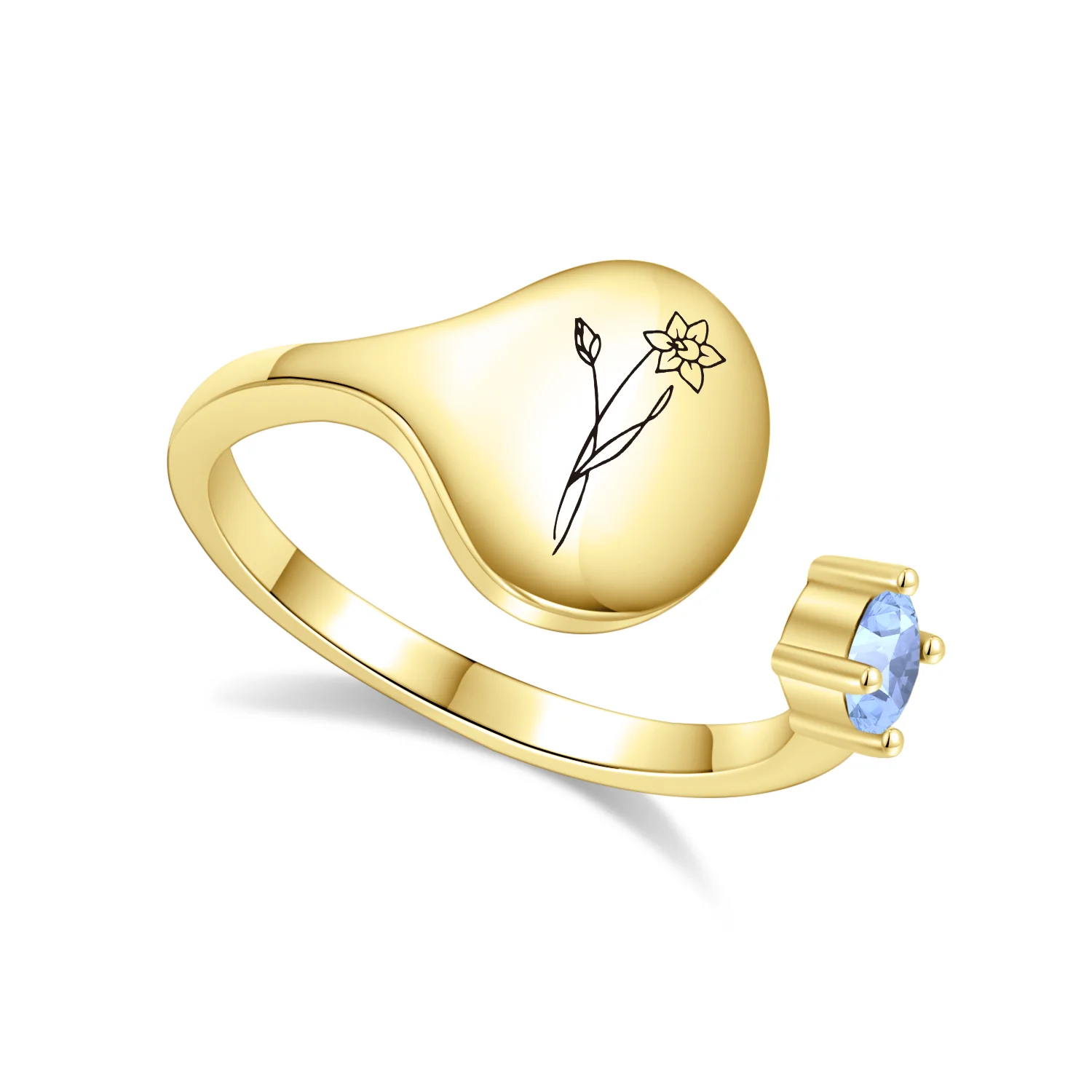 Birth Month Flower and Birthstone Ring - Image 8