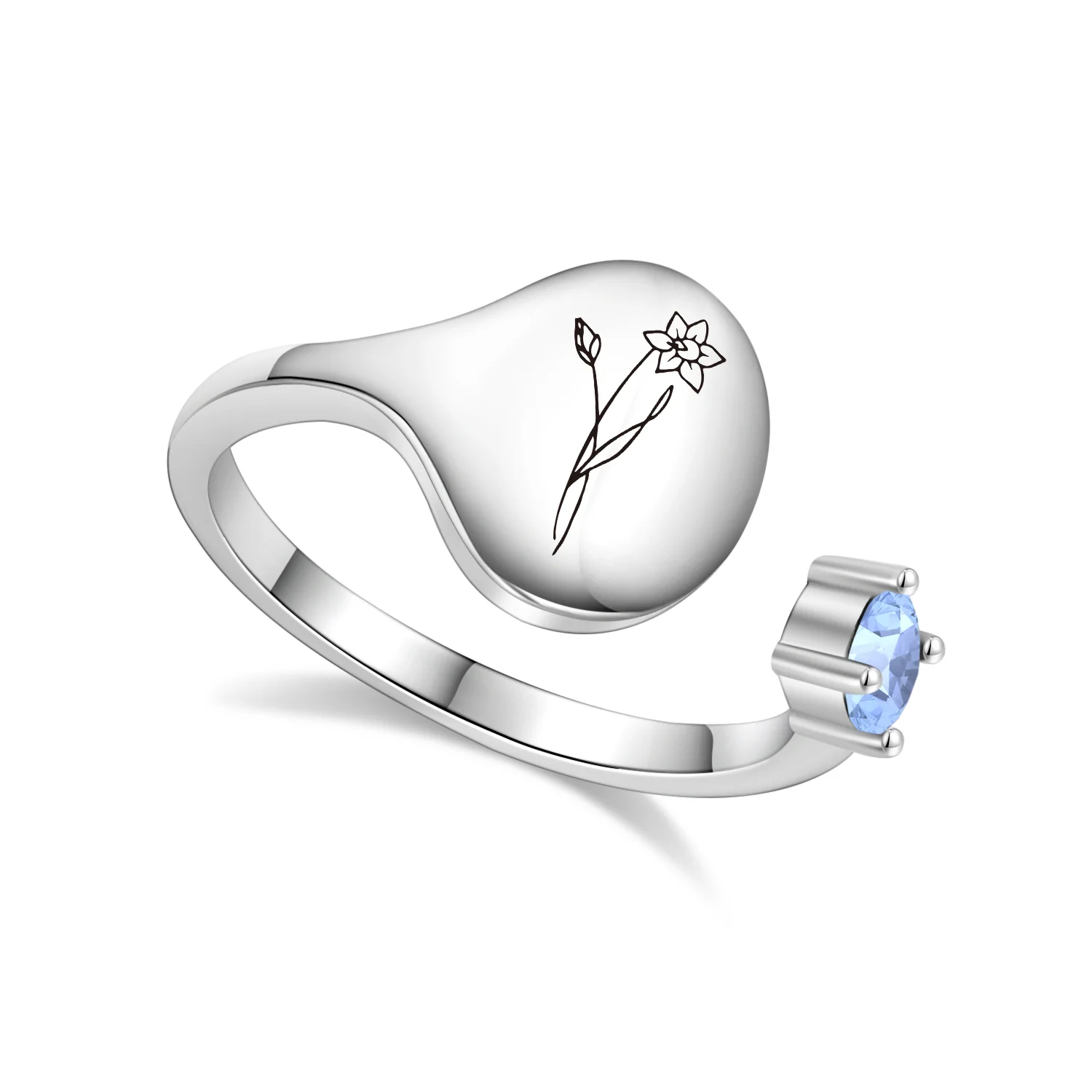 Birth Month Flower and Birthstone Ring - Image 9