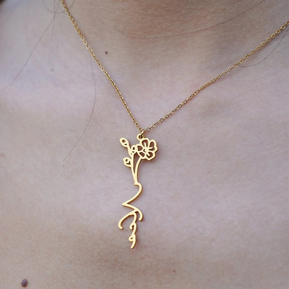 Custom Birth Flower Name Necklace - Image 3
