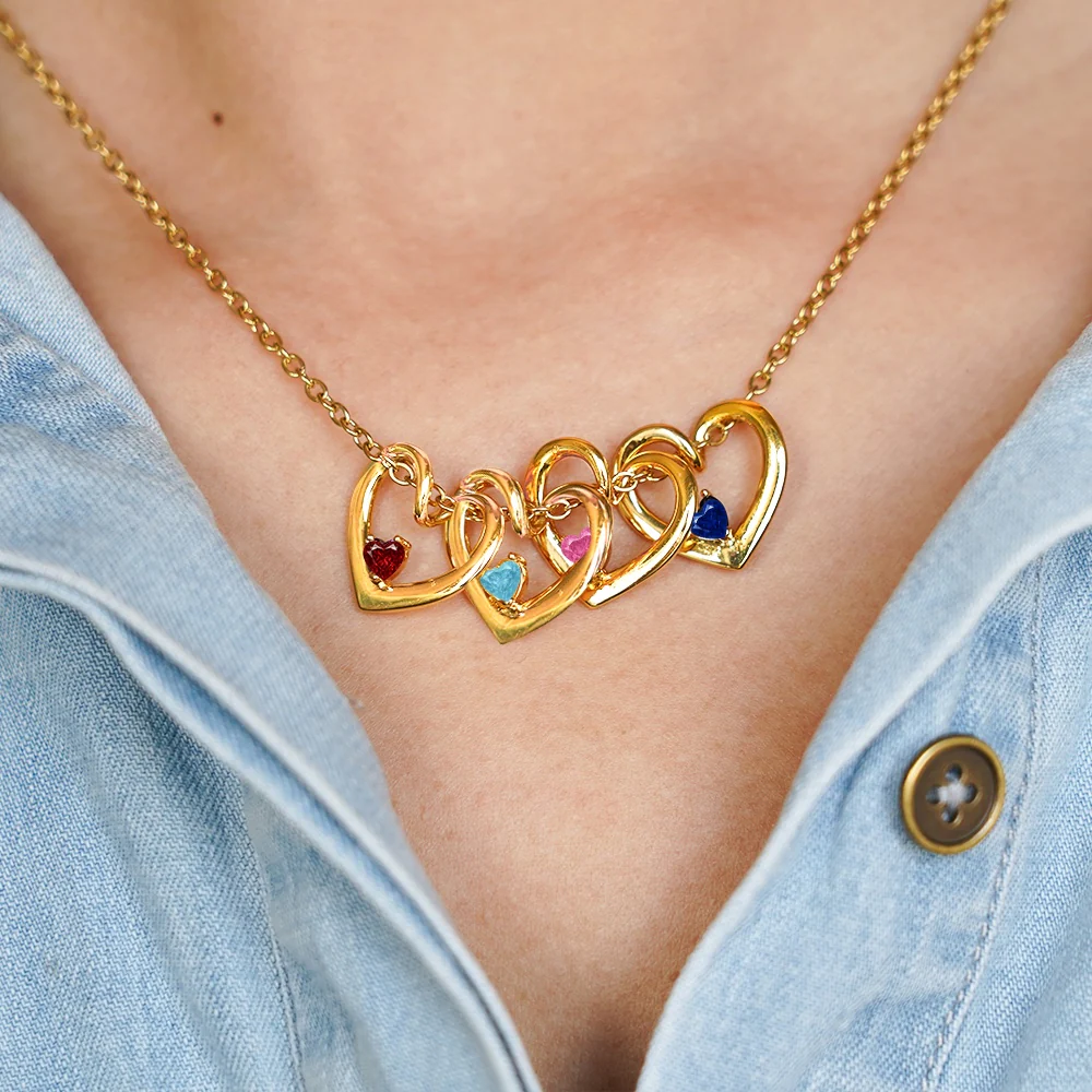 Custom Birthstone Hearts Necklace - Image 4