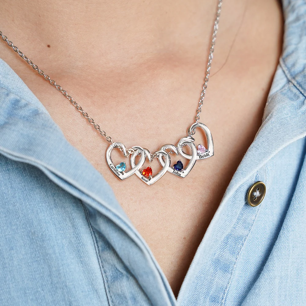 Custom Birthstone Hearts Necklace - Image 5