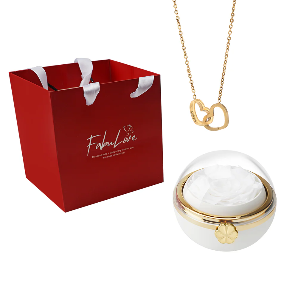 Eternal Rose Round Box - W/ Engraved Necklace & Real Rose - Image 4