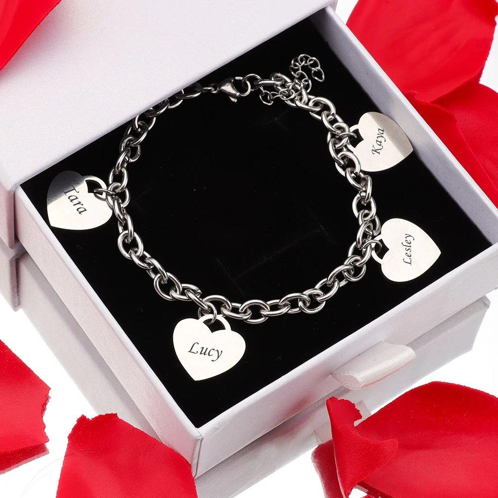 Personalized Heart Engraved Bracelet - With 1-5 Charms - Image 10