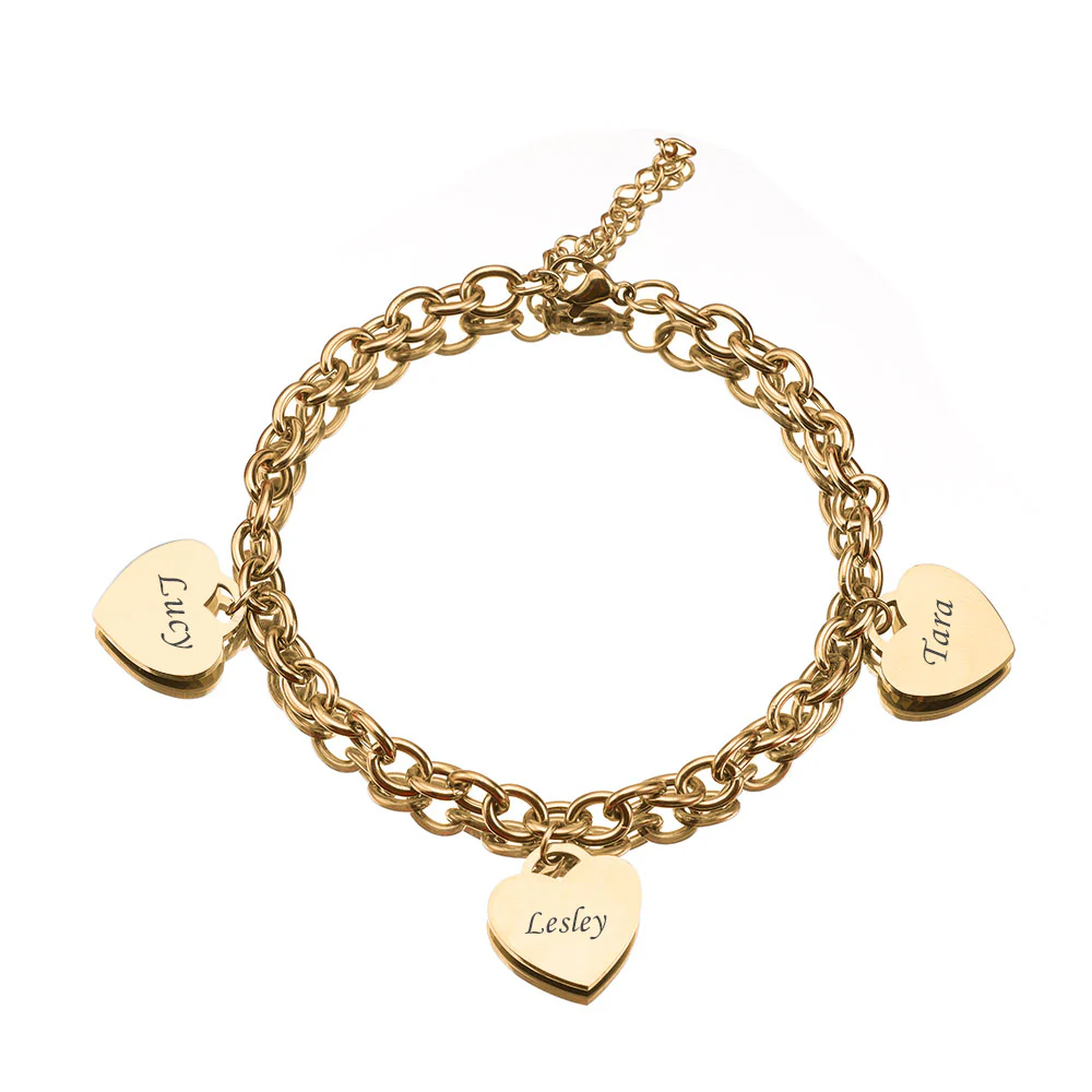 Personalized Heart Engraved Bracelet - With 1-5 Charms - Image 3