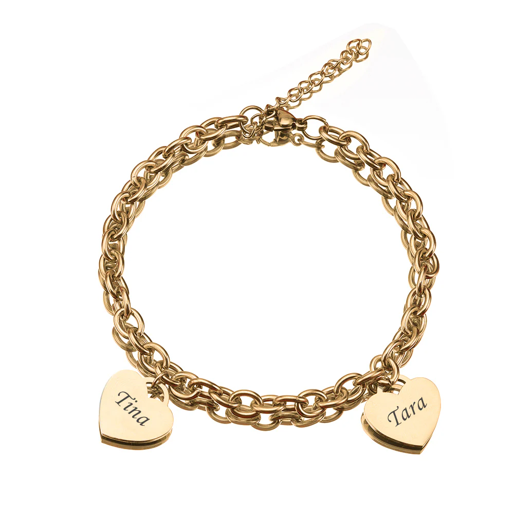 Personalized Heart Engraved Bracelet - With 1-5 Charms - Image 4
