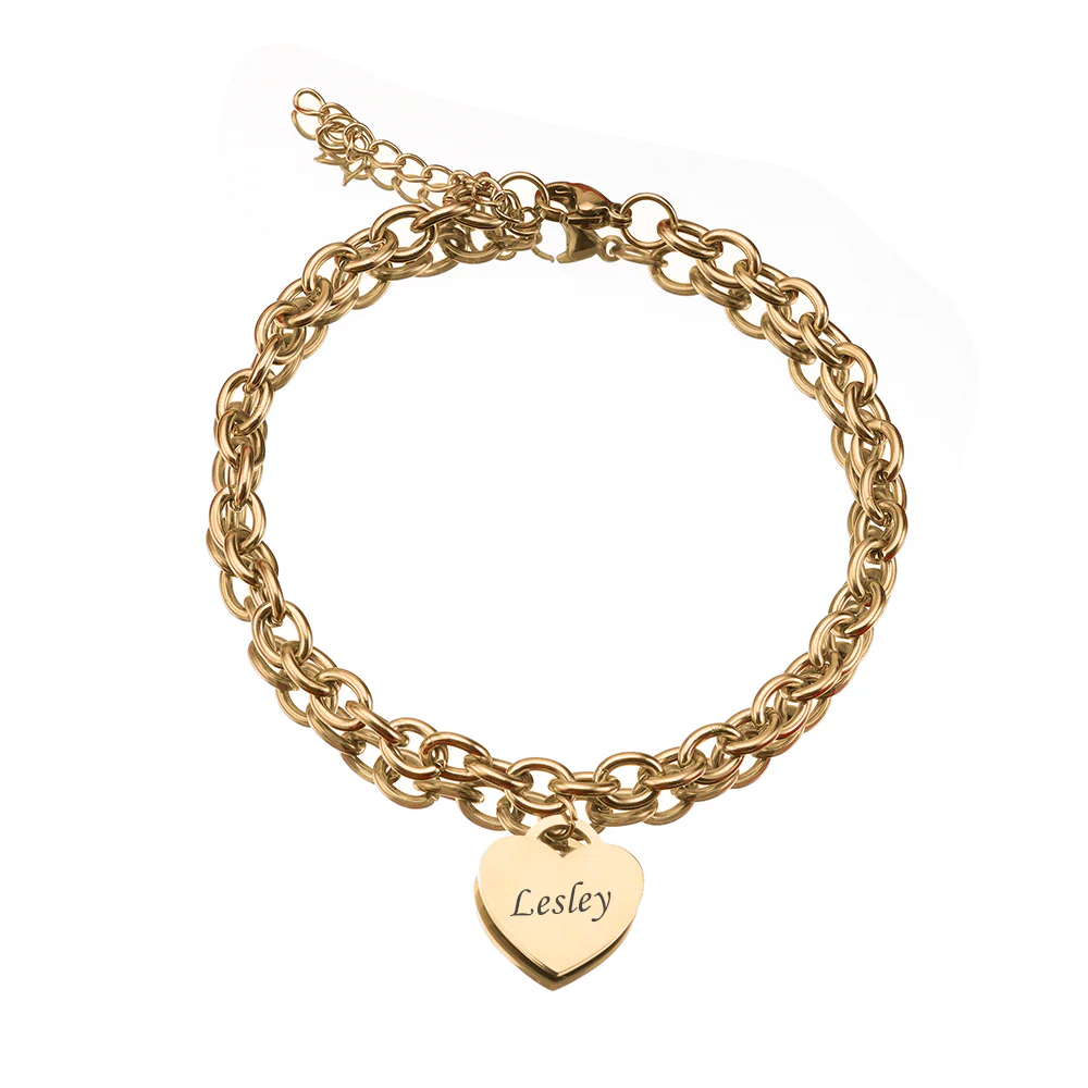 Personalized Heart Engraved Bracelet - With 1-5 Charms - Image 5