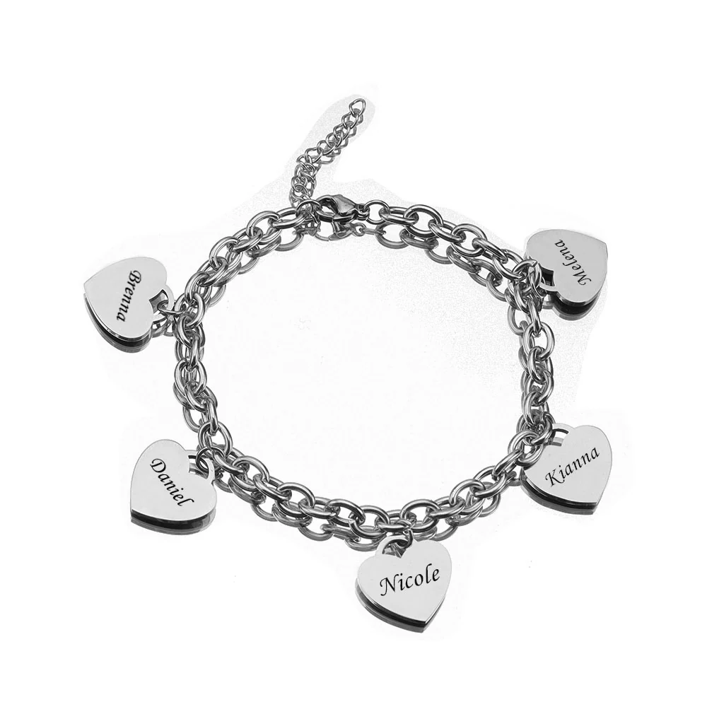 Personalized Heart Engraved Bracelet - With 1-5 Charms - Image 6