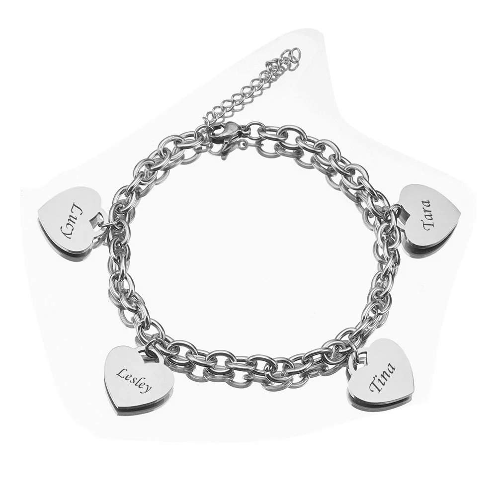 Personalized Heart Engraved Bracelet - With 1-5 Charms - Image 7