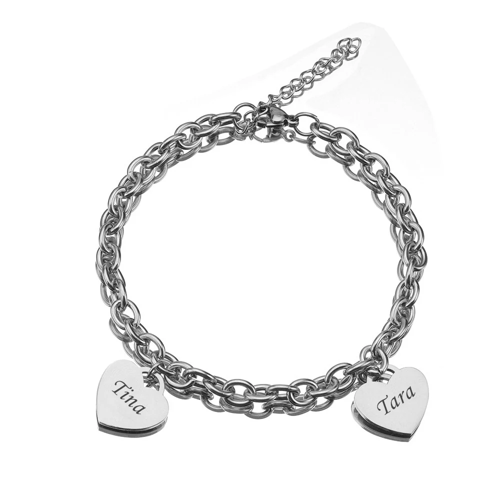 Personalized Heart Engraved Bracelet - With 1-5 Charms - Image 8