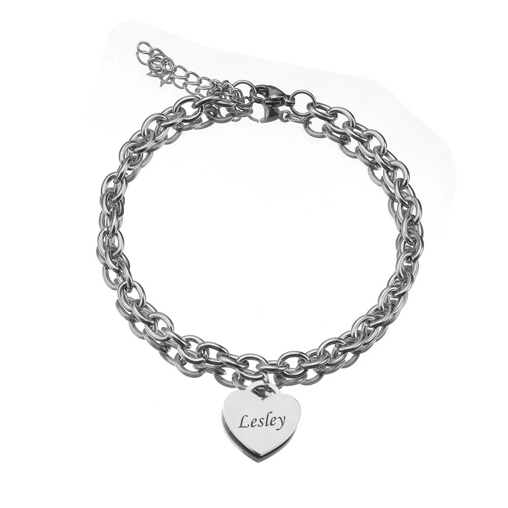 Personalized Heart Engraved Bracelet - With 1-5 Charms - Image 9